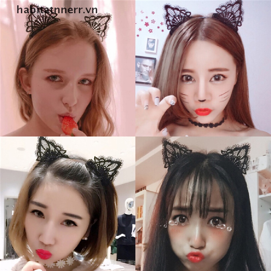 Băng Đô Tai Mèo Phối Ren Xinh Xắn Dành Cho Nữ