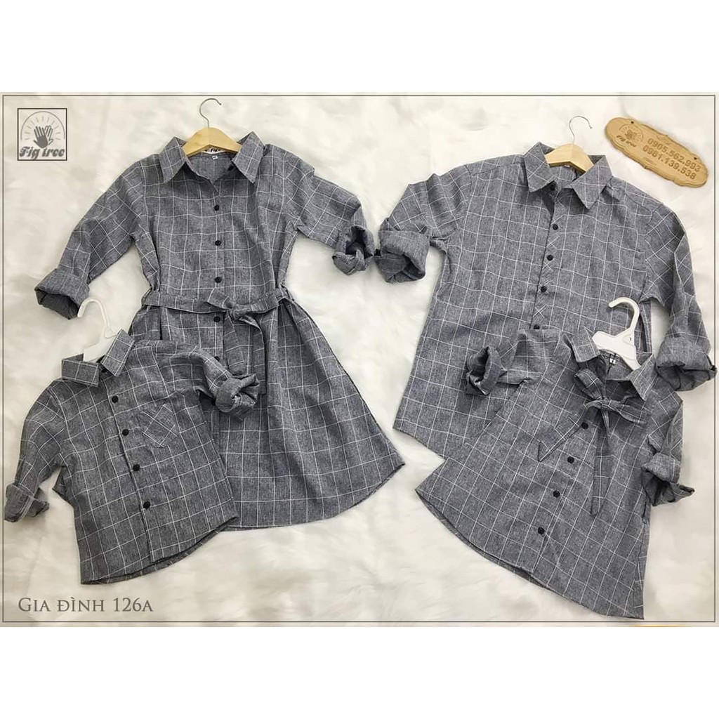 Combo áo gia đình caro xám FIG TREE mã 126A HOT NHẤT 2021