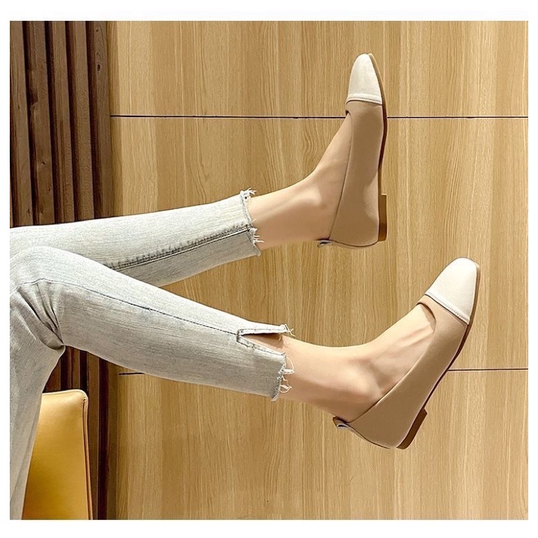 Giầy bệt đế thấp hai màu kem, đen nhẹ nhàng, êm chân, dễ đi thời trang kiểu Hàn Quốc hiện đại Ulzzangshop520
