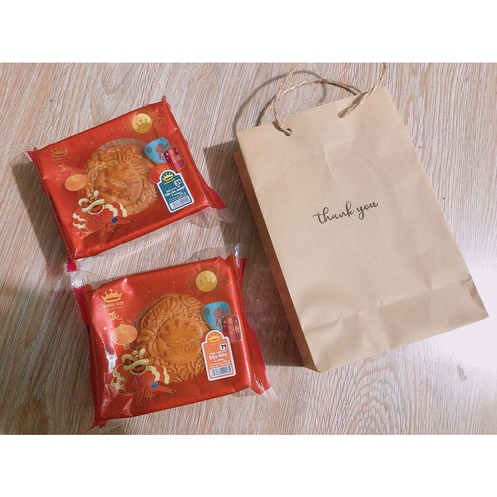 Túi giấy xi măng/kraft vintage giá rẻ có quai chữ Thank you 19 x 12.5 x 6cm