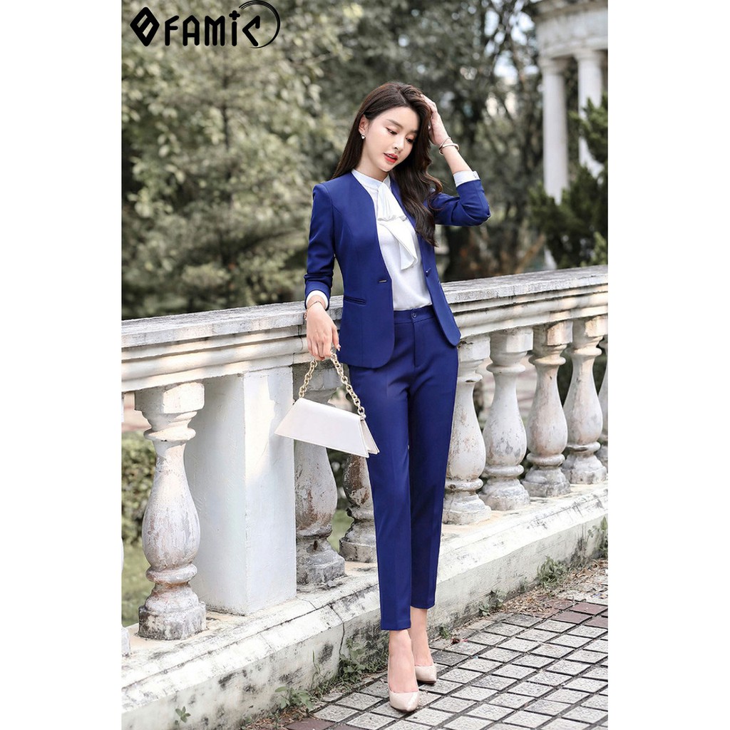 Vest Nữ Hàn Quốc ❤️𝑭𝑹𝑬𝑬𝑺𝑯𝑰𝑷❤️ Set Vest Nữ Công Sở Ofamic Gồm Áo Cổ Trụ và Quần Dài Lịch Lãm Sang Trọng | BigBuy360 - bigbuy360.vn