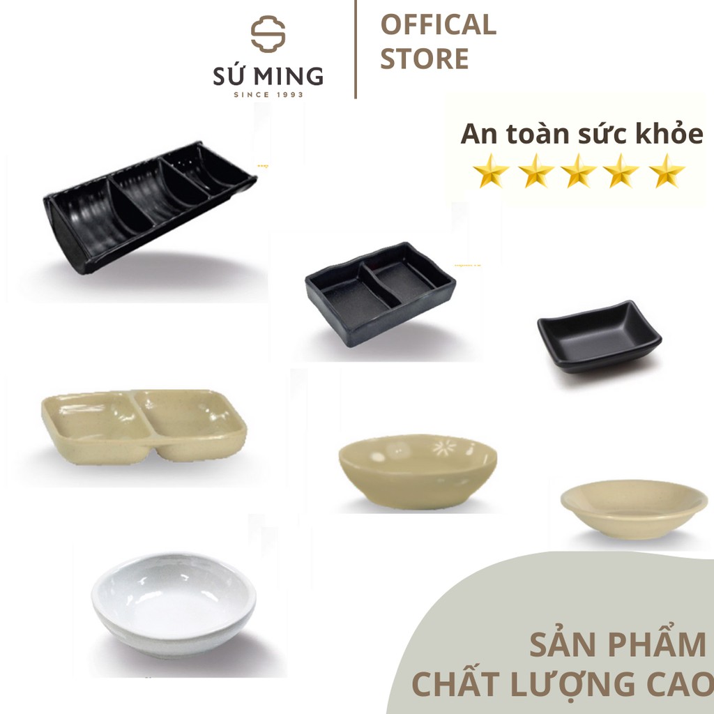 Chén Dĩa Nước Chấm Màu Đen, Nâu Đá Nhựa Melamine Cao Cấp Dùng Trong Nhà Hàng, Quán Ăn