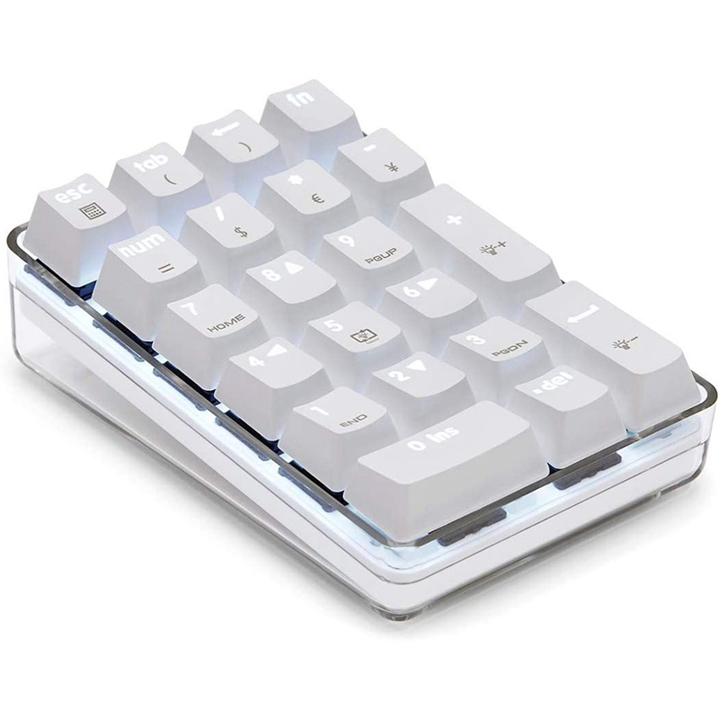 Bàn phím số cơ GATERON Công tắc màu nâu Bàn phím chơi game có dây Vỏ pha lê Màu trắng Đèn nền 21 phím Bàn phím Numpad Mini
