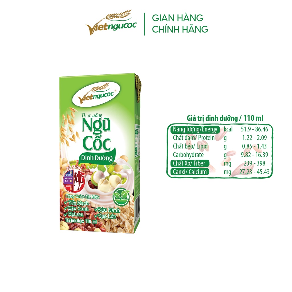 Sữa Ngũ cốc dinh dưỡng Việt Ngũ Cốc lốc 4 hộp 110ml/hộp