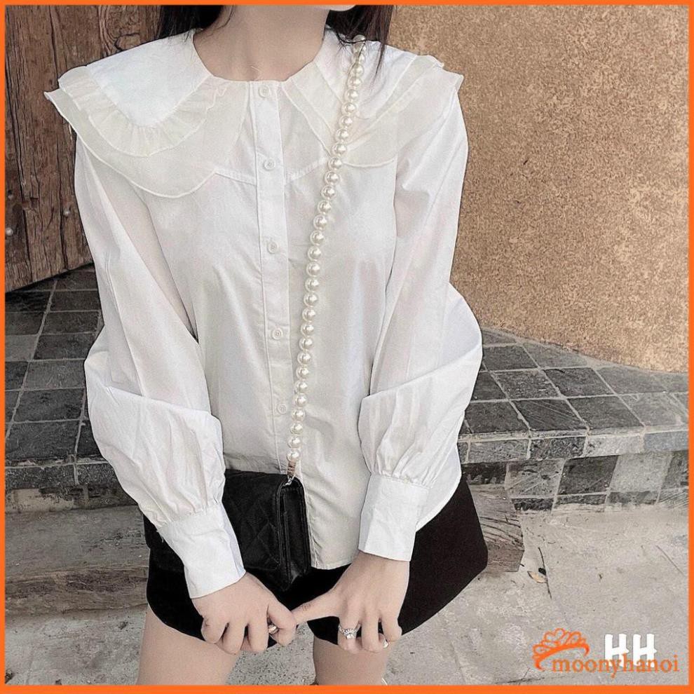 Áo Sơ Mi Trắng Cổ Sen Ren Bèo Cổ - Áo Kiểu Tiểu Thư