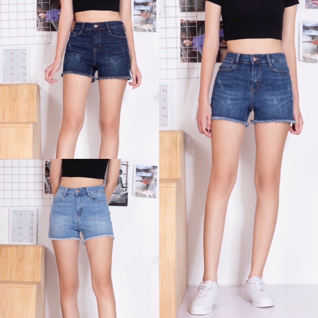 Quần Sooc Jean Nữ VNXK Kiểu Trơn Và Xước