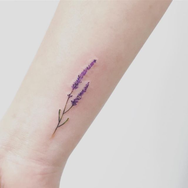 Hình xăm dán hoa diên vĩ lavender h29 e04.Xăm dán tatoo mini tạm thời, size &lt;10x6cm