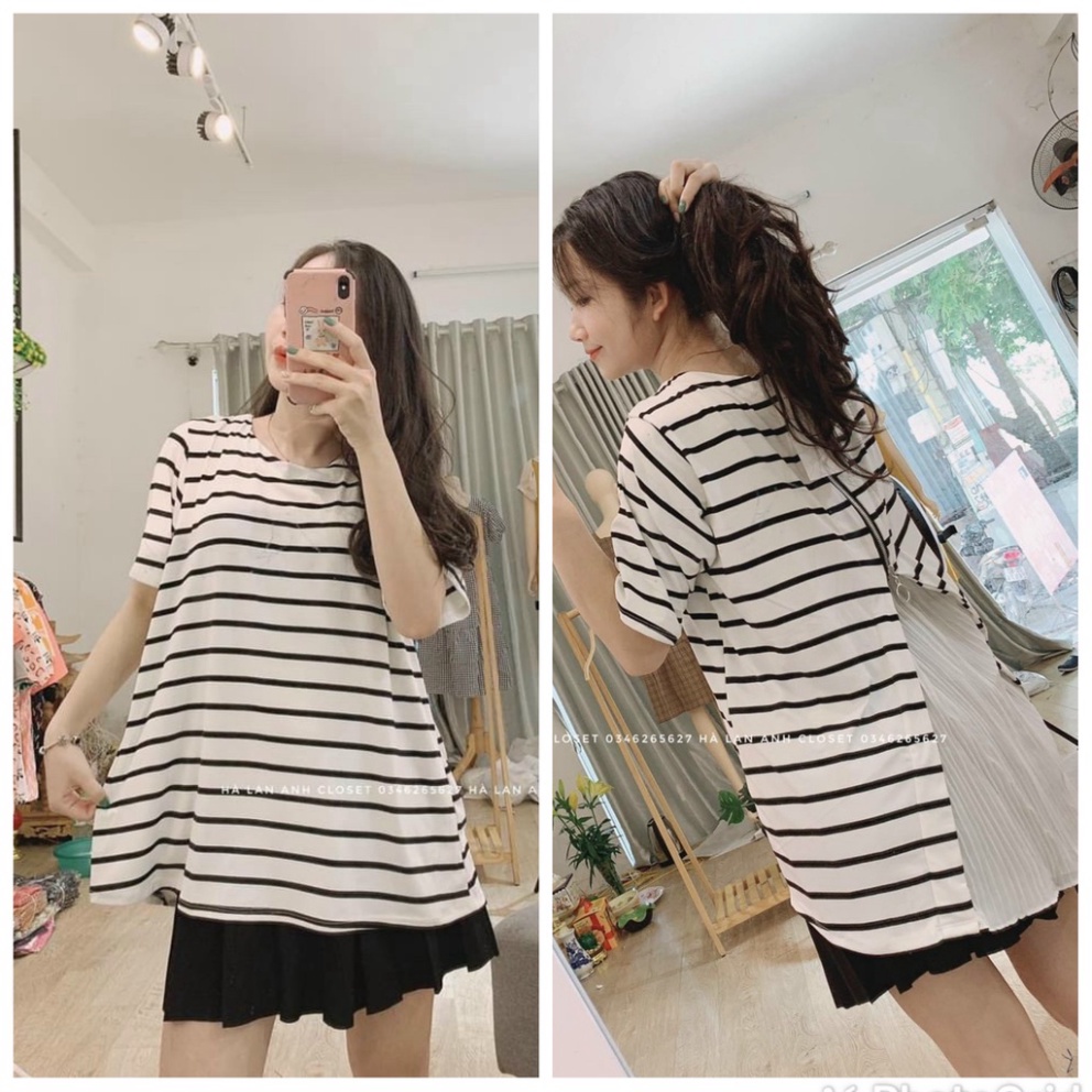 Shop Bầu Xinh Áo Bầu Babydoll Hoạ Tiết kẻ sọc Xinh Xắn, Chất Liệu Mềm Mát Mẹ Mặc Dễ Chịu, Thoải Mái - HT-KidsMomy Cam Kế