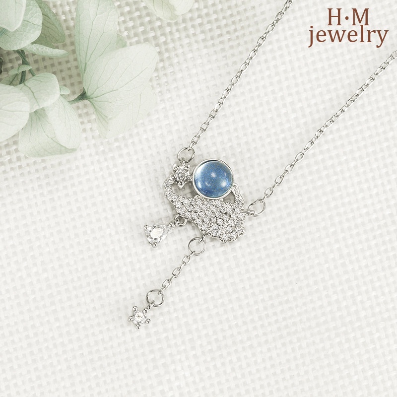 Vòng cổ Bạc S925 Mặt Kính Hình Đám Mây Mưa Nhiều Màu Sắc Thời Trang