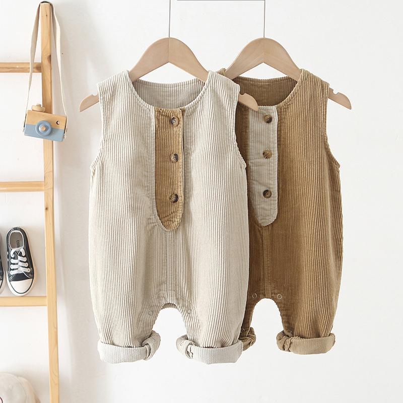 Bộ Áo Liền Quần Bằng Vải Nhung Cotton Phối Nút Thời Trang Mùa Thu Cho Bé