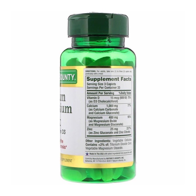 Viên uống bổ sung Calcium magnesium zinc Nature's bounty 100 viên