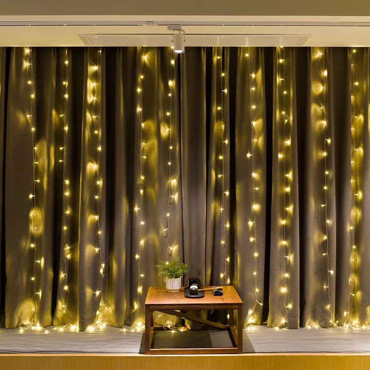 Bộ đèn rèm bóng led 8 chế độ nháy mành rộng 3 mét x cao 3 mét cắm điện trang trí nhà cửa, tiệc cưới