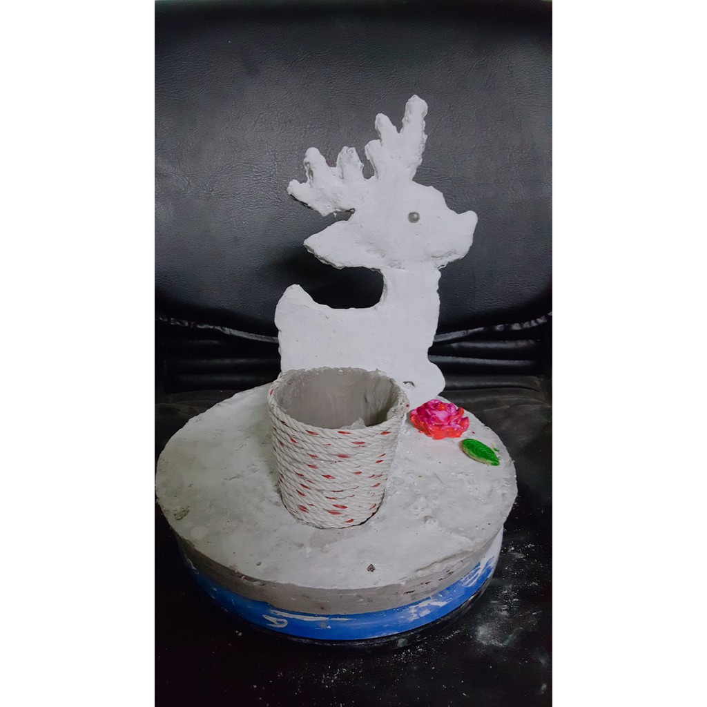 Tượng hưu, cô gái kèm chậu và hoa trang trí bằng xi măng