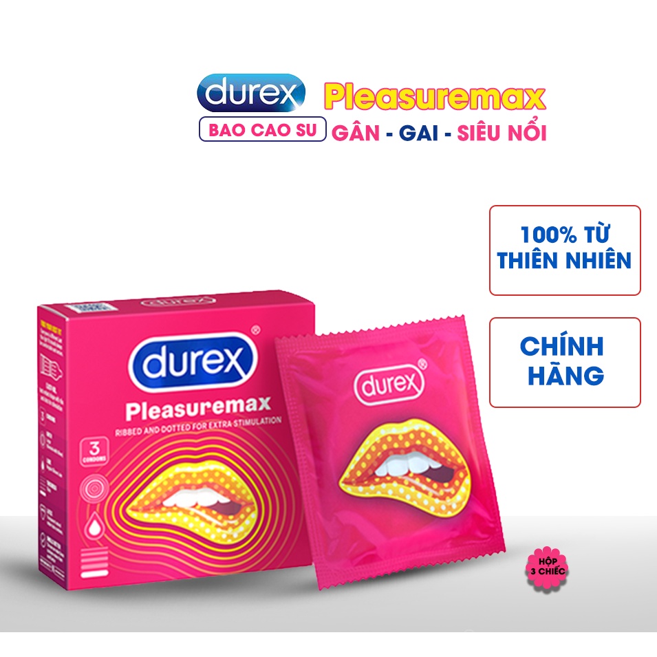 [ Hộp 12 Bao] Bao cao su Durex Pleasuremax - Hàng Chính Hãng - BCS Gân Gai Tăng Cảm Xúc Mãnh Liệt