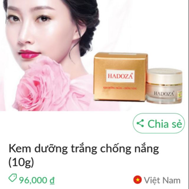 Kem dưỡng trắng chống nắng 10g HADOZA