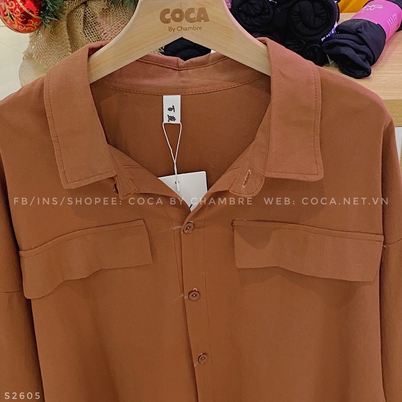 [Mã FAMARAL1 giảm 10K đơn 50K] [S2605] Áo sơ mi thô cotton trơn 2 nắp túi form oversize Hàn Quốc (Có sẵn/ảnh thật)