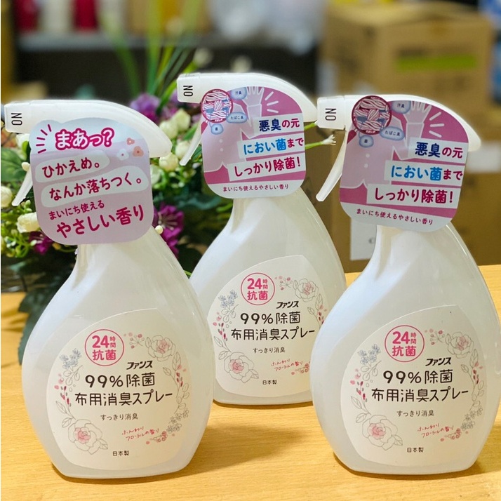 xịt thơm và kháng khuẩn quần áo hương hoa 388ml, xịt khử mùi và diệt khuẩn quần áo tới 99% suốt 24h nội địa nhật