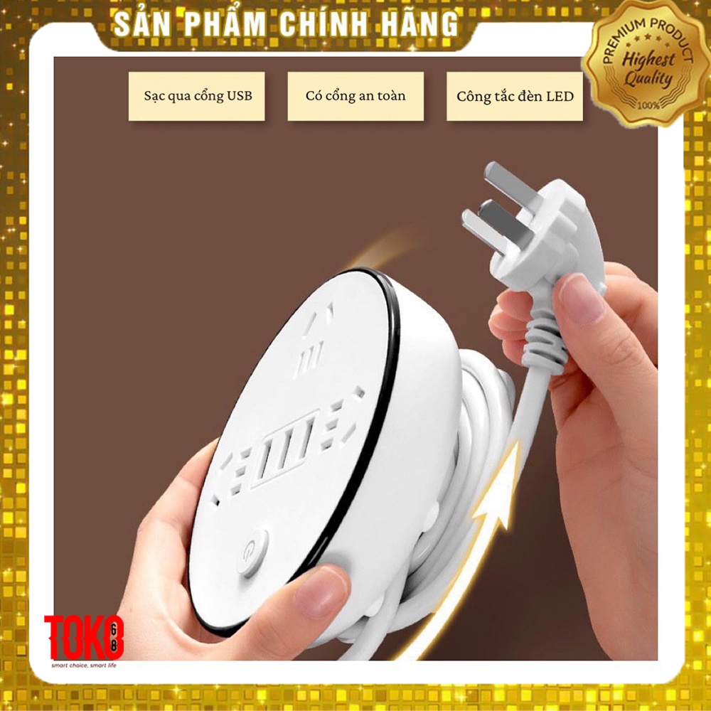 Ổ cắm điện đa năng thông minh hình tròn kết nối nhanh 3 ổ cắm 3 cổng usb dây dài 2,8m chịu tải 2500W