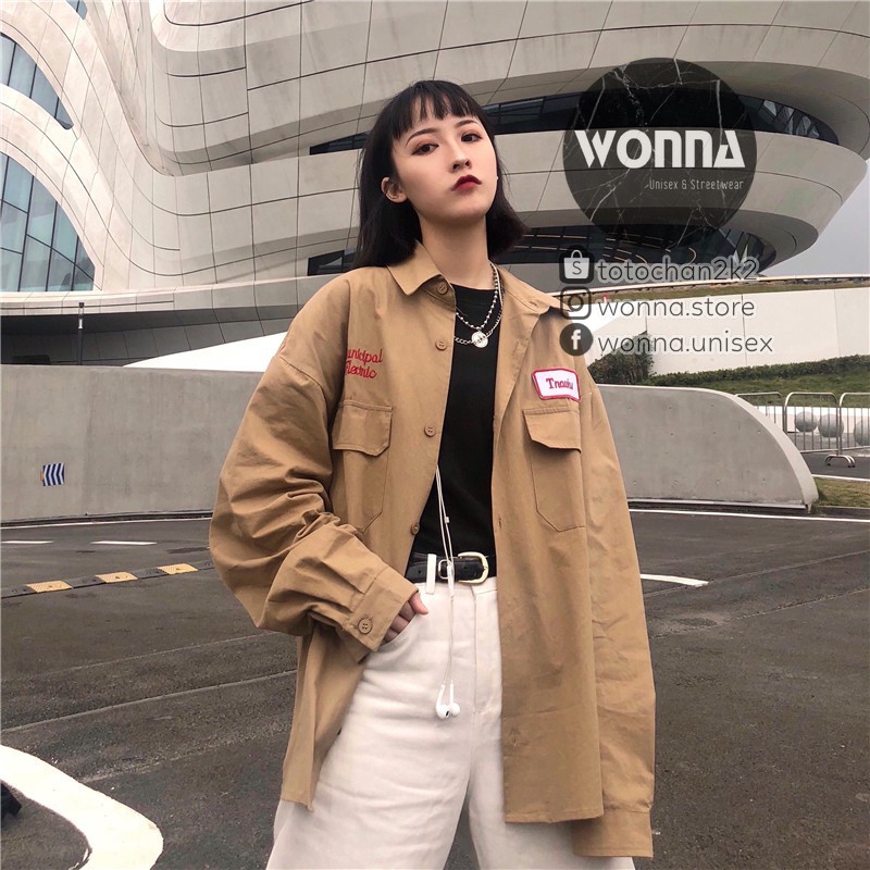 {Có ảnh thật} Order Áo khoác - Jacket sơ mi ulzzang unisex form rộng oversize Hàn Quốc street style đen be nude nam nữ