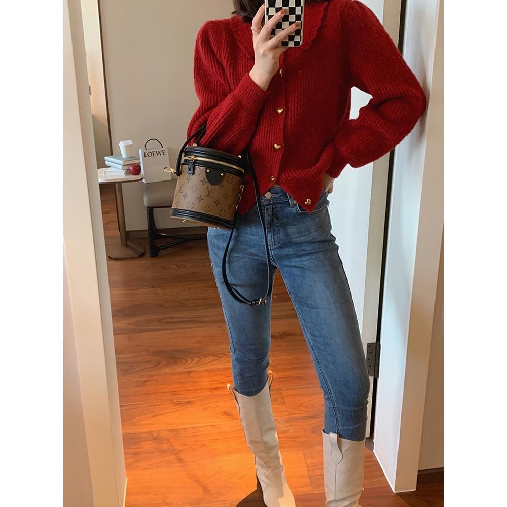 Áo Khoác Len Cardigan Màu Đỏ Phong Cách Giáng Sinh Thời Trang Thu Đông Mới 2022 Cho Nữ