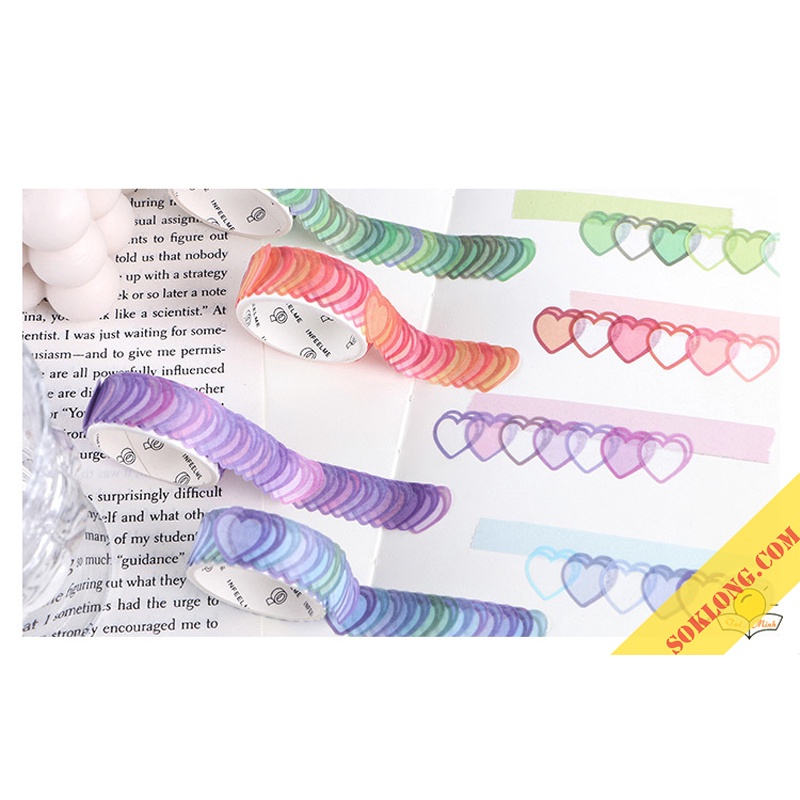 Cuộn 100 sticker trái tim dán trang trí sổ tay, take note, bưu thiếp handmade STI34