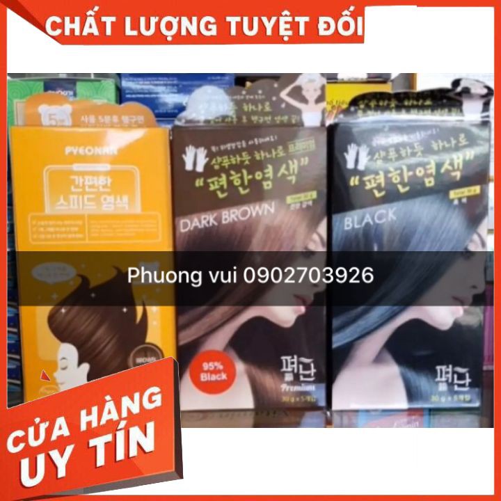 [ CHÍNH HÃNG] gói  gội nhuộm  thảo dươc PYEONAN hàn quốc 30g  , có 3 mau, đen  nâu đen nâu socola  cho ban mái tóc như ý