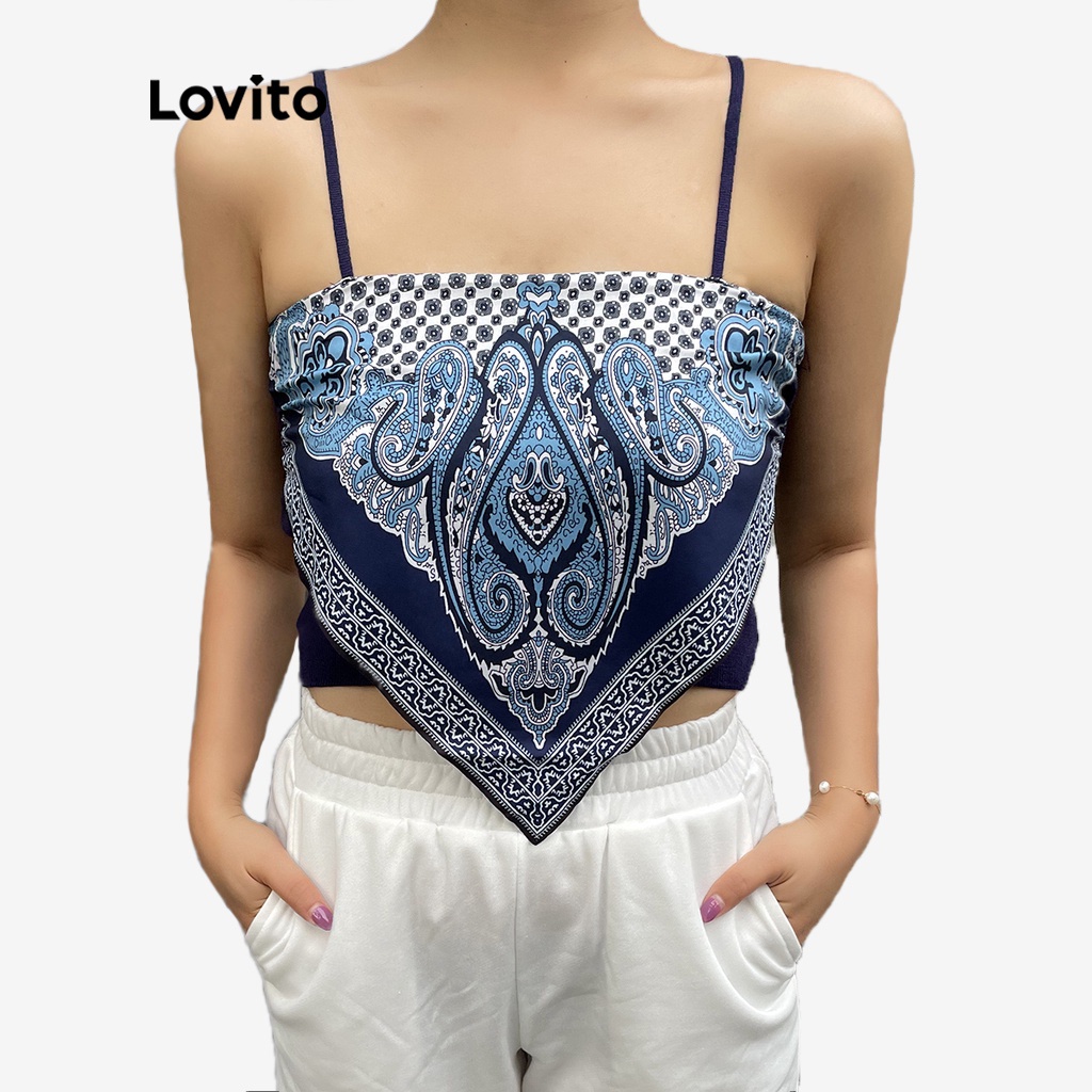  Áo kiểu Lovito hai dây hở lưng họa tiết hoa văn mặc thường ngày | BigBuy360 - bigbuy360.vn