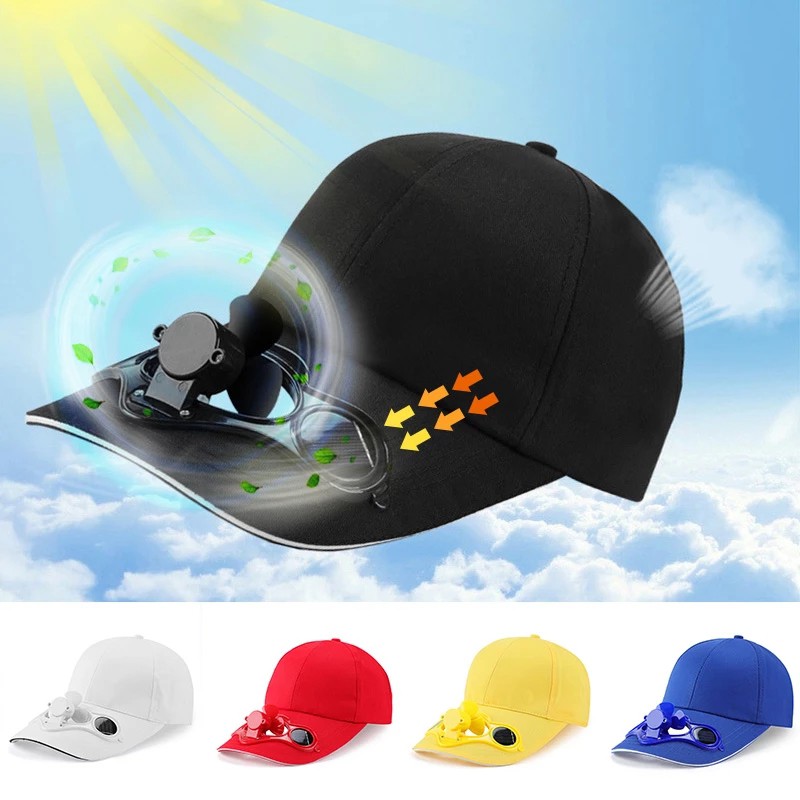 Adult Kid Summer Solar Panel Powered Cooling Fan Baseball Cap Outdoor Sport Camping Hiking Snapback Peaked Sun Visor Hat