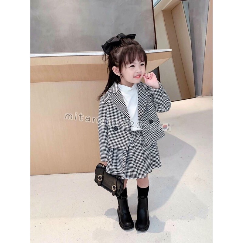 Set váy xoẻ + áo khoác dáng vest cho bé gái