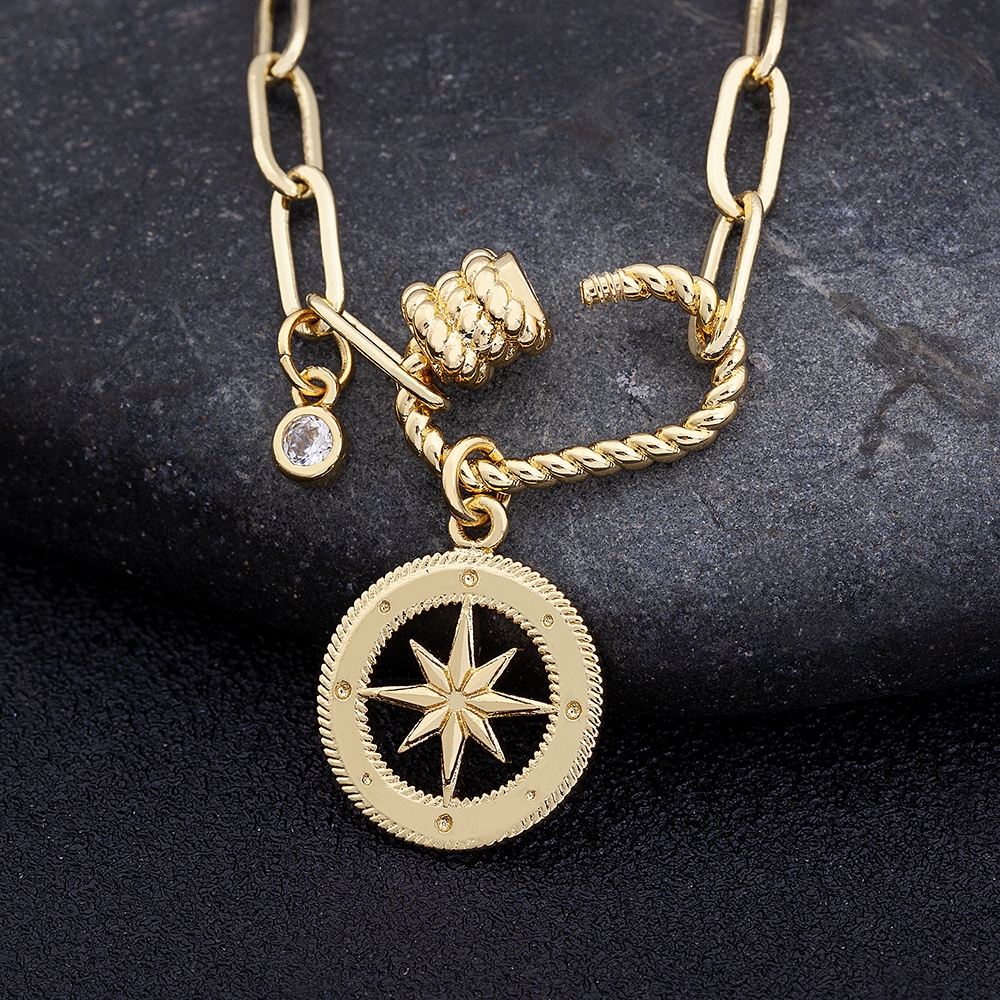 Vòng Tay Dây Xích Bằng Đồng 6 Kiểu Đính Đá Zircon Mặt Trăng Ngôi Sao Sang Trọng Chất Lượng Cao Cho Nam Nữ