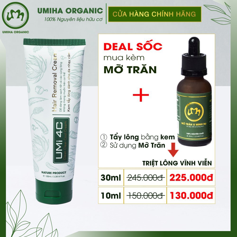 Kem tẩy lông Umi 4C (100ml) dùng tẩy lông Vùng kín, Bikini, Nách, Chân, Tay, Bụng, Ngực tại nhà an toàn cho da nhạy cảm