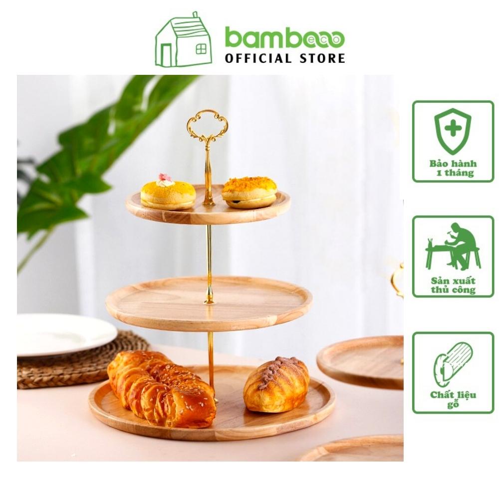Khay gỗ cao su BAMBOOO ECO đĩa đựng bánh ngọt, trái cây các loại