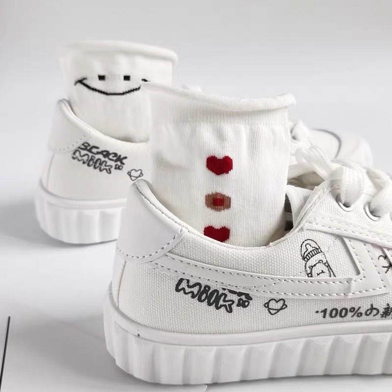 Tất trắng nữ cổ cao họa tiết dễ thương, phong cách Hàn Quốc dễ phối đồ L685 - DHT SHOP