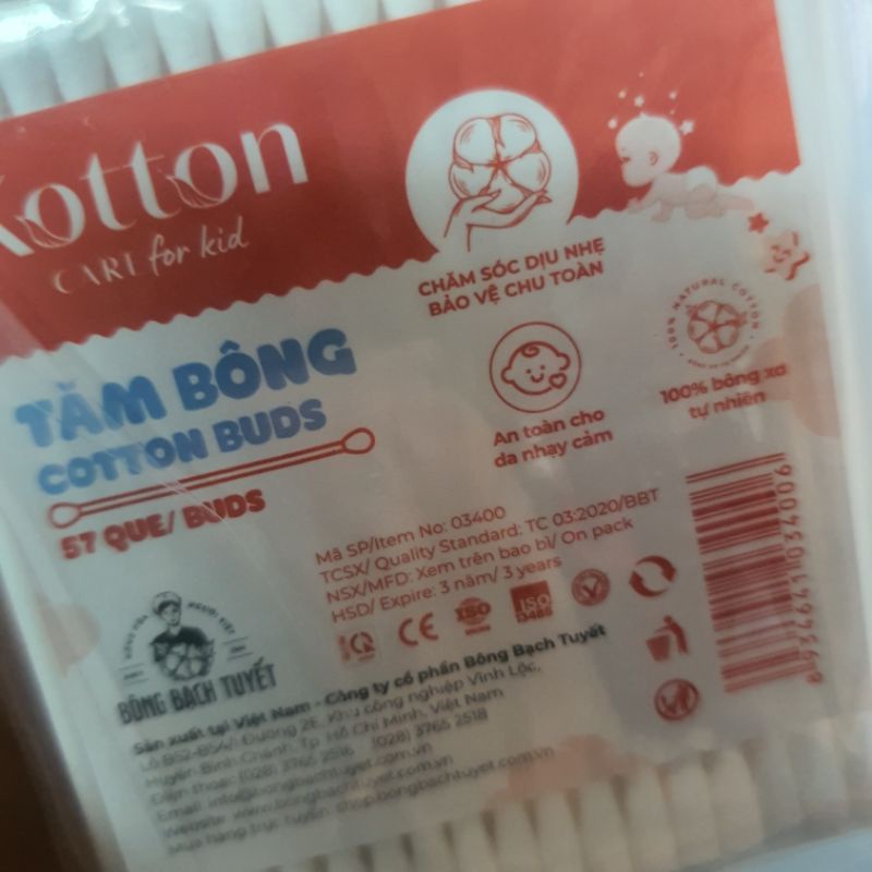 [Bông Bạch Tuyết] Tăm bông cotton Kotton cho trẻ (bịch 57 que) - Đông Anh Pharma