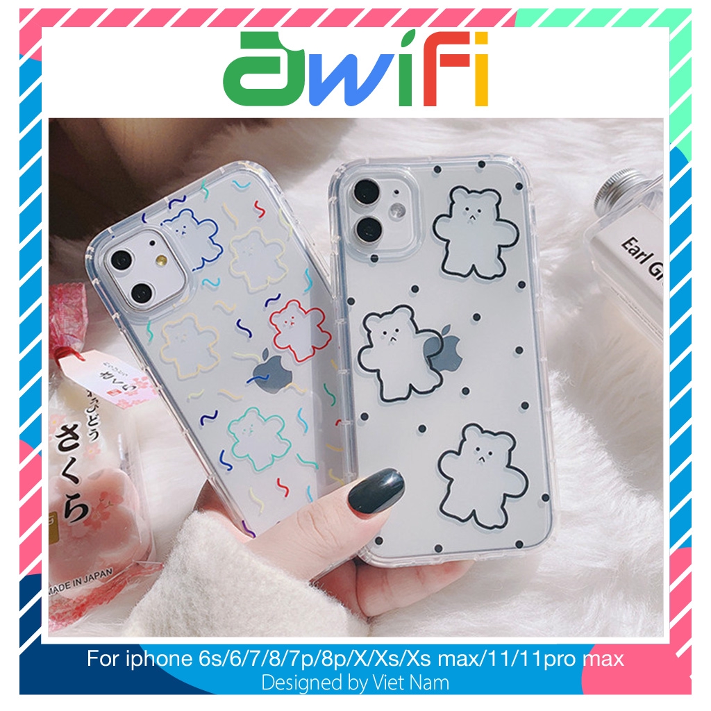 Ốp iphone - Ốp lưng Gấu sắc màu trong suốt 5/6s/6splus/7/8/7plus/8plus/x/xs/xsmax/11/11promax-Awifi Case T1-13