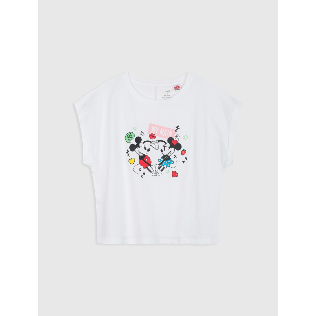 [Mã WABR151A giảm 10% tối đa 30k đơn từ 99k] Áo phông cotton nữ tay chờm, in hình Mickey CANIFA 6TS20S012