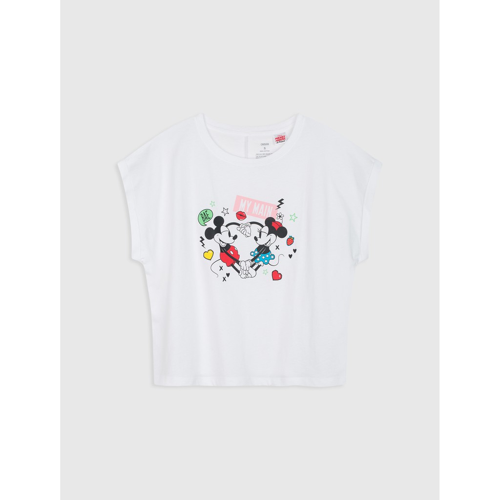 Áo phông cotton nữ tay chờm, in hình Mickey CANIFA 6TS20S012