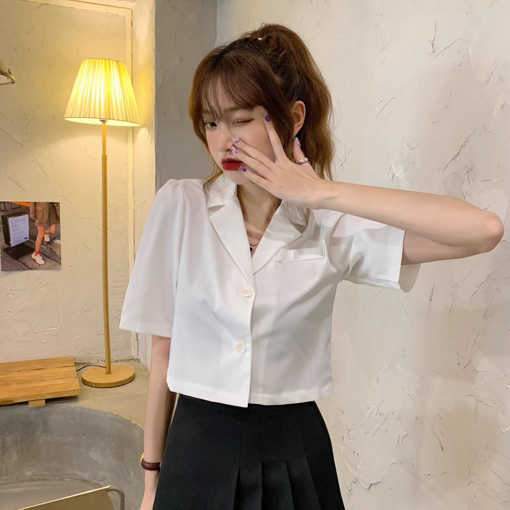 Áo Vest Croptop Nữ Ngắn Tay bigsize 87 kg_ Áo khoác Blazer nữ Chất Tuyết Mưa Tay Lỡ Dáng ngắn Phong Cách Hàn Quốc AV70