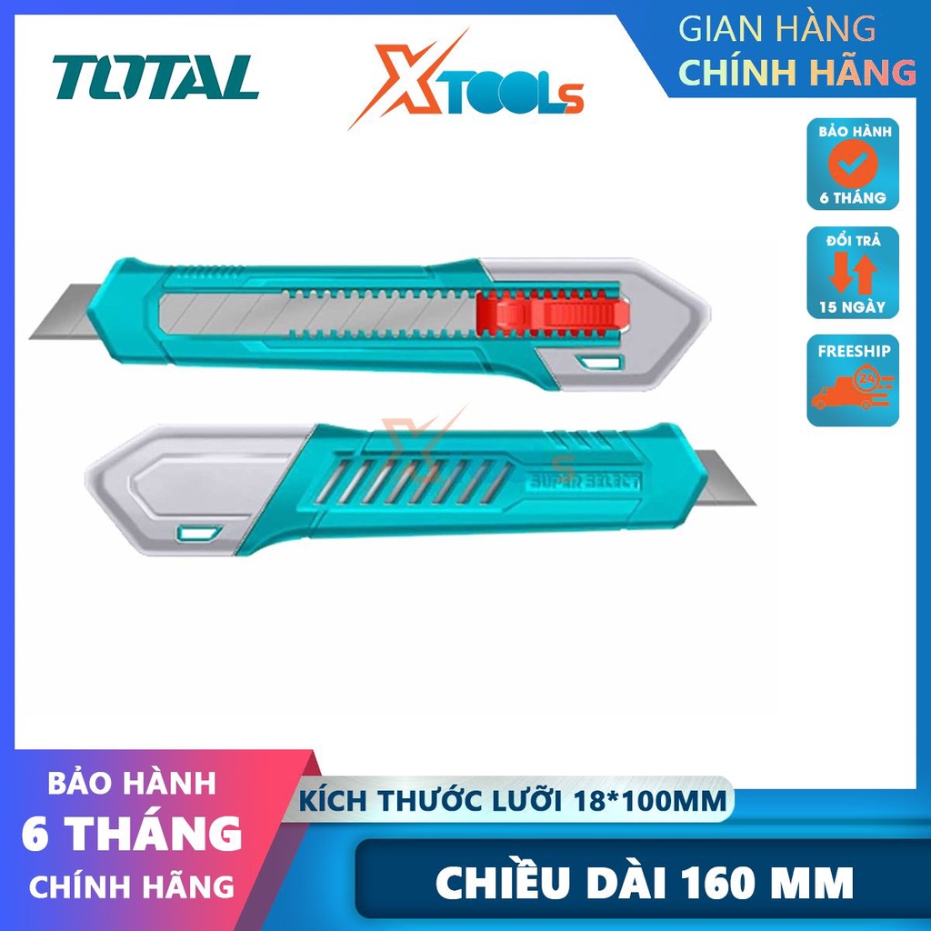 Dao rọc giấy TOTAL THT511805 dao cắt giấy có chiều dài 160mm với nút nhấn dẹp kích thước lưỡi 18x100mm-CHÍNH HÃNG-XTOOLS