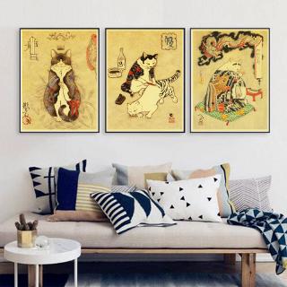Áp Phích Dán Tường Trang Trí Hình Mèo Samurai