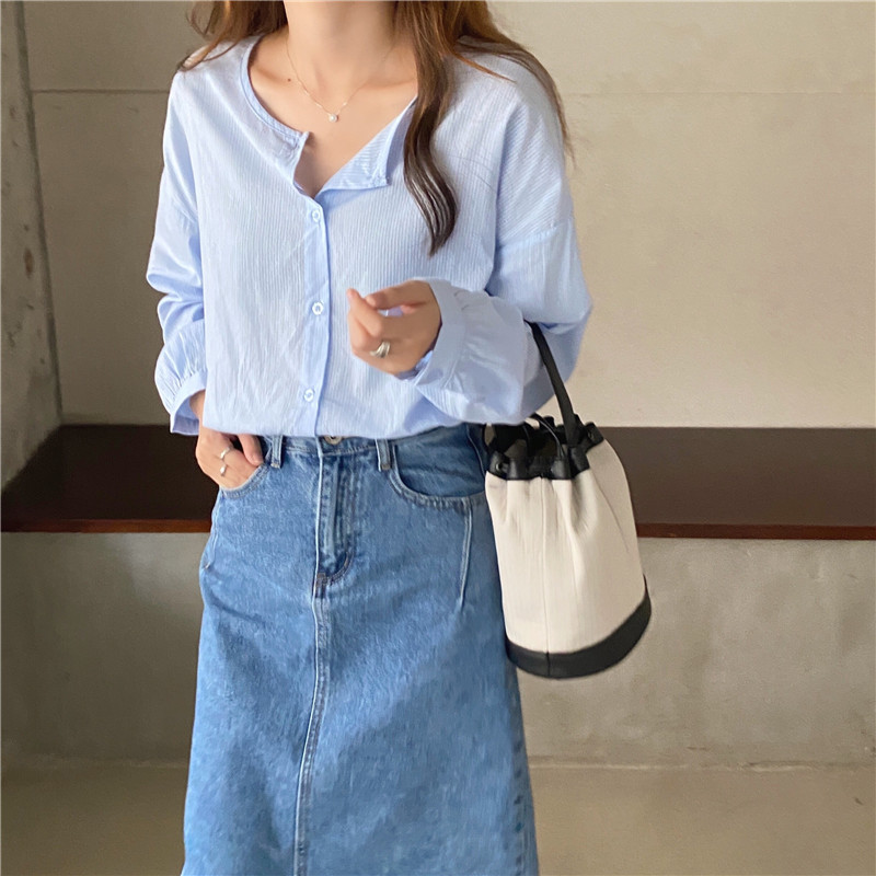 Áo sơ mi tay dài họa tiết kẻ sọc dành cho nữ 37018