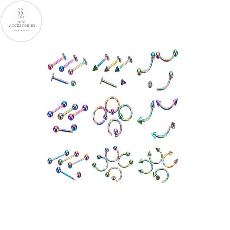 Set 9 Khuyên Nam Nữ Cho Tai, Môi, Mũi, Rốn (Giá cả bộ)