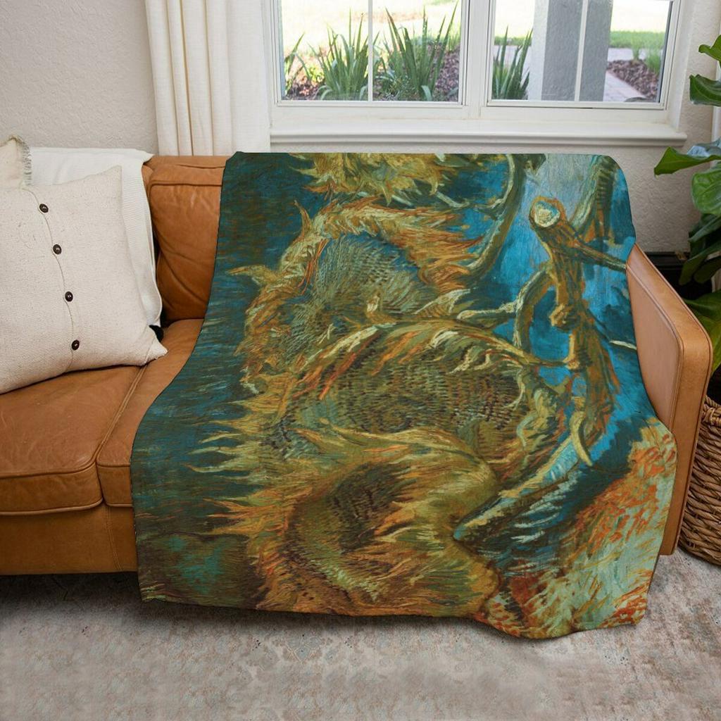 Chăn Lông Cừu Mềm Mại Giữ Ấm Mùa Đông In Hình Hoa Hướng Dương Của Van Gogh