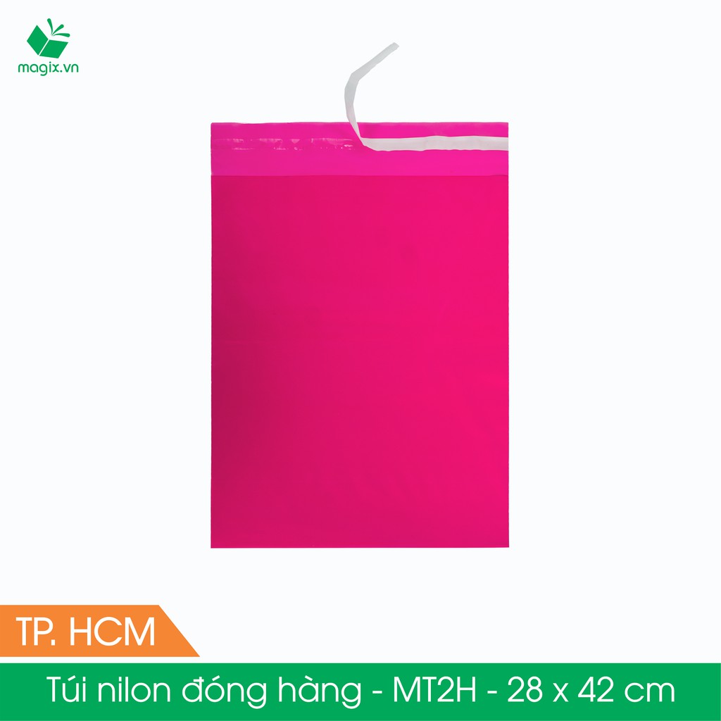 MT2H - 28x42 cm - Túi nilon gói hàng - 100 túi niêm phong đóng hàng màu hồng