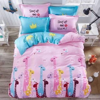 Bộ vỏ chăn ga gối kèm vỏ gối ôm cotton poly hươu hồng