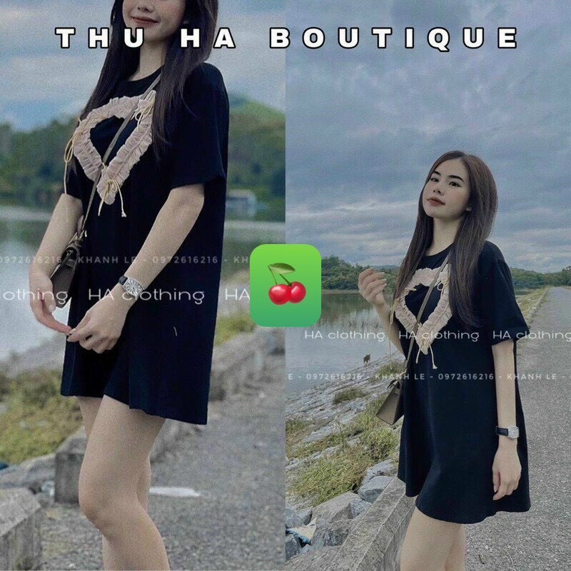 đầm suông tay ngắn phối nơ bèo phối dây thừng xinh chất cotton