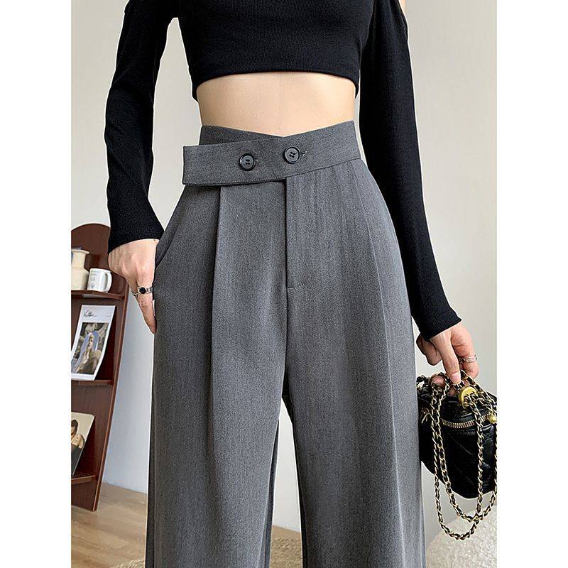 Quần Tây Công Sở Nữ Quần Tây Nữ Ống Rộng Lưng Cao Màu Xám Thời Trang Thu Đông Mới