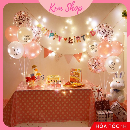 Set trang trí sinh nhật Hàn Quốc sang chảnh tông màu vàng bạc - Kem Shop K302