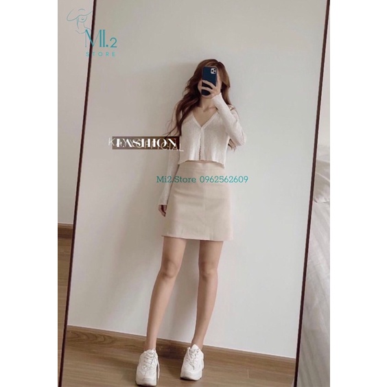 Set áo croptop gân tay dài kèm chân váy