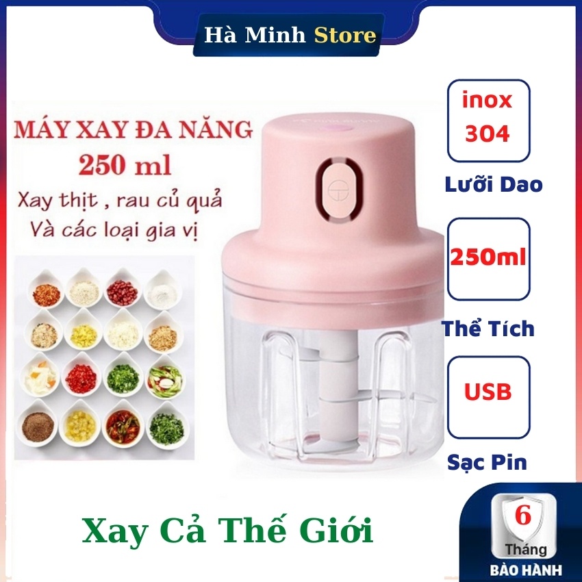 [ Xay Nhuyễn Cả Thế Giới ] Máy Xay Mini Cầm Tay Sạc Pin Cao Cấp Dung Tích 250ML -  Máy Xay Tỏi Ớt Cầm Tay Đa Năng